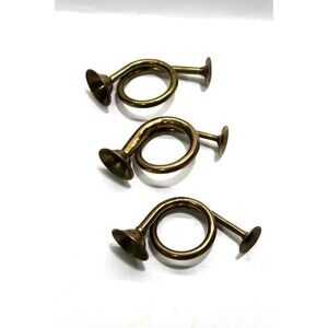 French Horn Bugle Brass Tone Christmas Holiday Lot of 3 Vintage 4 Inch Small